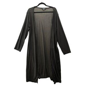 Rouge Collection Mesh Long Sleeve Duster Cardigan Womens 1X Black Sheer Open